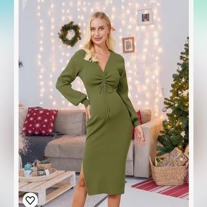 NWT Women's Maternity Sweater Dress Latern Sleeve V Neck Side Slit Size Large